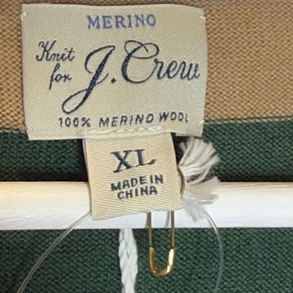 J.Crew XL Merino Wool Rugby Sweater Green Tan Striped Long Sleeve Polo NWT - Picture 4 of 6